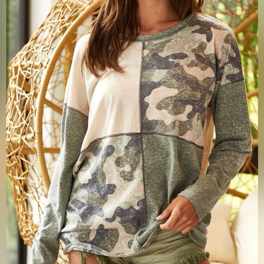 Camo Color Block L/S Top